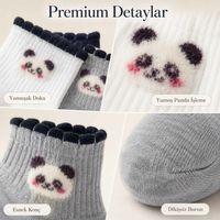 Kadın Panda Desenli Kısa Konç Çorap 12'li | %80 Pamuklu Dikişsiz, Siyah Beyaz Gri