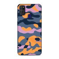 Samsung Galaxy M21 Kılıf Pembe Yesil Sari Kamuflaj Arka Kapak Silikon Koruma Full Koruyucu