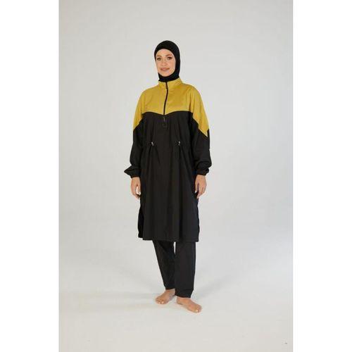 Estiva 26967 Siyah Golden Tam Kapalı Pantolonlu Fermuarlı Uzun Tesettür Mayo
