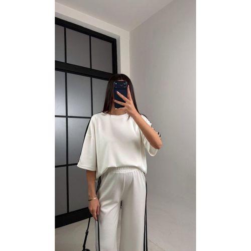 Kadın Yarasa Kol Yanları şerit Detay Modal Kumaş Ikili Takım