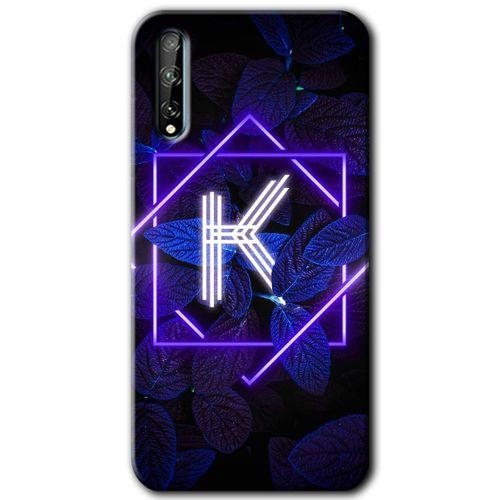 MRCİLETİSİM Huawei P Smart S Kılıf HD Desen Baskılı Arka Kapak + Temperli Cam - Dark Neon Yaprak K Harfi