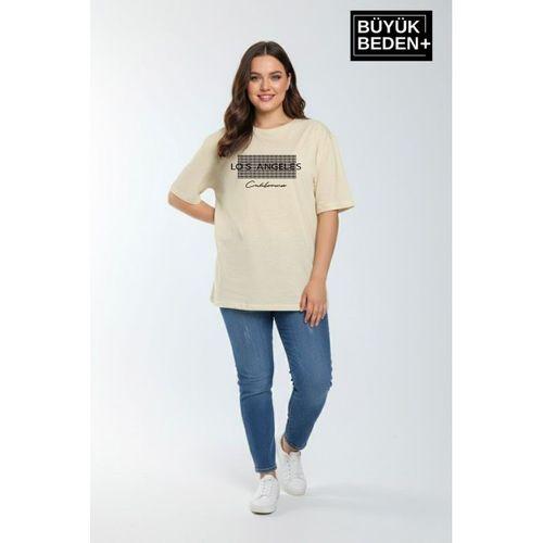 Süperlife Kadın Büyük Beden Los Angeles Baskılı 3xl-6xl Bisiklet Yaka Tshırt SPR26BTSK510-18