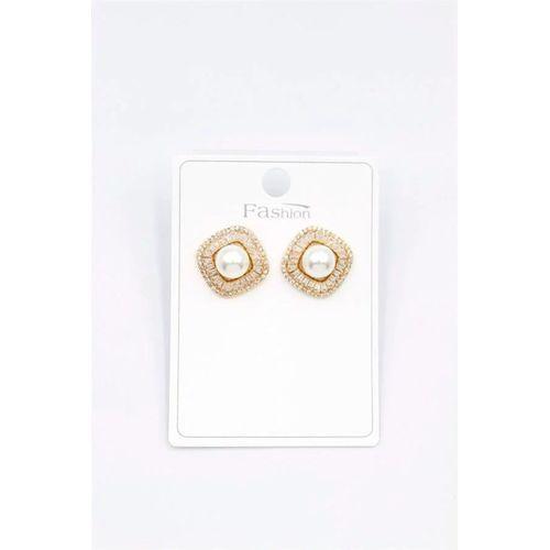 İncili Baget Taşlı Küpe - Altın