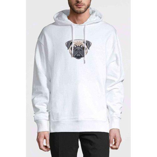 Dog Head Köpek Baskılı Beyaz Erkek Kapşonlu Sweatshirt