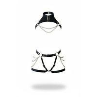 Siyah Jartiyer Harness Zincir Detaylı Deri İkili Takım - Brf1369