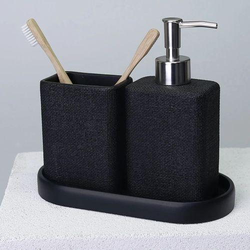 By Selim Linen Siyah 5 Parça Polyester Banyo Seti