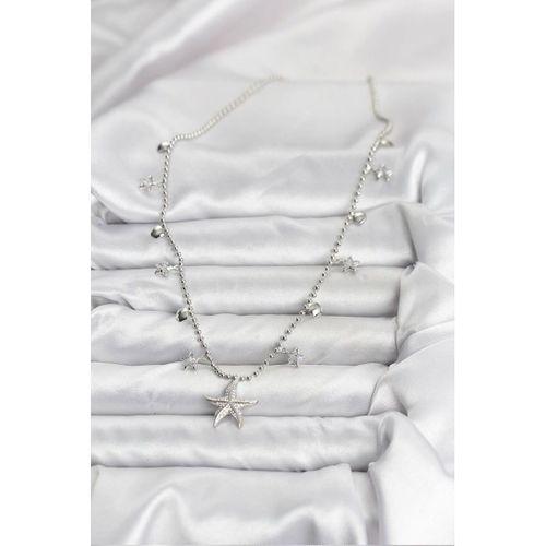 Pirinç Gümüş Renk Zirkon Taşlı Deniz Yıldızı Model Kadın Kolye