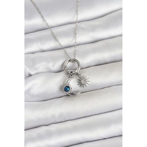 316L Çelik Gümüş Renk Gece Gündüz Tema Charmlı Kadın Kolye