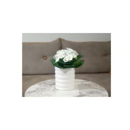 2 Adet Vazo Dahil,Vazoda Çiçek,Beyaz Yapay Çiçek,Vazo Dekoratif Oval Çizgili 9X6X16Cm