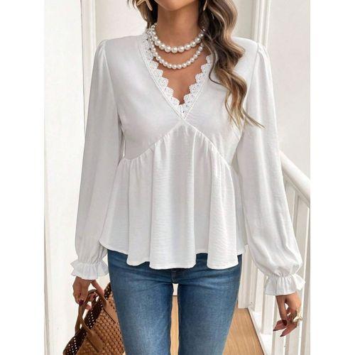 Kadın Uzun Kollu V Dantel Yaka Aerobin Bluz