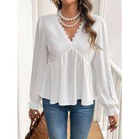 Kadın Uzun Kollu V Dantel Yaka Aerobin Bluz