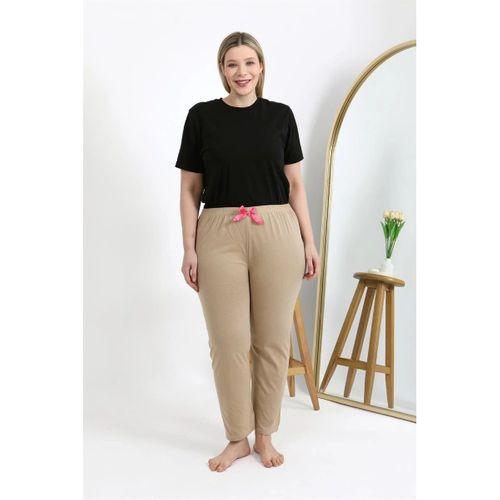 Kadın Pamuklu Büyük Beden Alt Pijama Bej