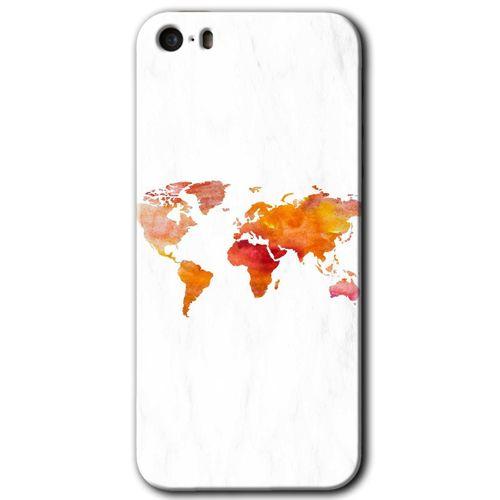 iPhone 5 Kılıf HD Desen Baskılı Arka Kapak + Temperli Cam - Dünya Haritası