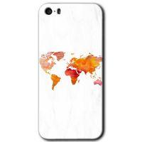 iPhone 5 Kılıf HD Desen Baskılı Arka Kapak + Temperli Cam - Dünya Haritası