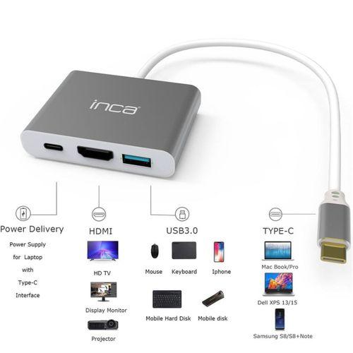Inca Itpc-04tx Type-c Hub Hdmı 4k@30hz Usb3.0+pd100w Akım Ve Voltaj Korumalı Alüminyum Çoklayıcı