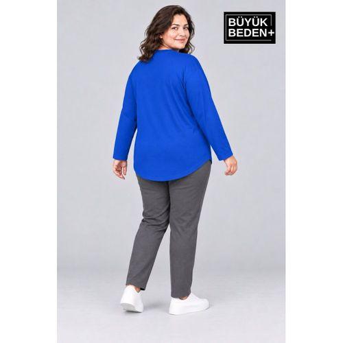 Süperlife Kadın Büyük Beden Bisiklet Yaka Süprem İnce Uzun Kollu Oval Etek Tişört SPR26BTSK943