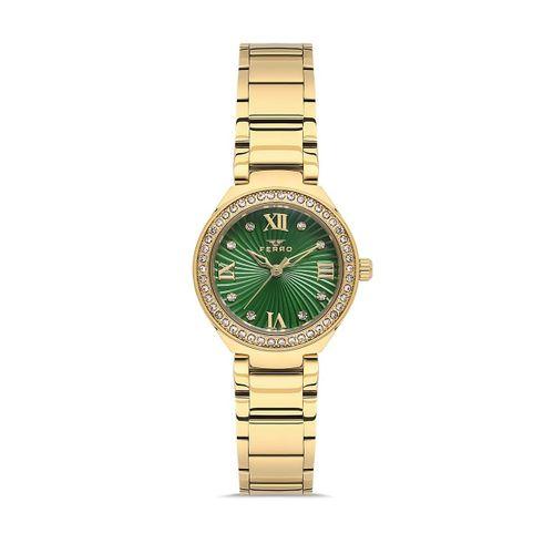 Ferro Fl21611AWT-B6 Quartz Çelik Altın Rengi Yeşil Kadran 26 mm Kadın Kol Saati