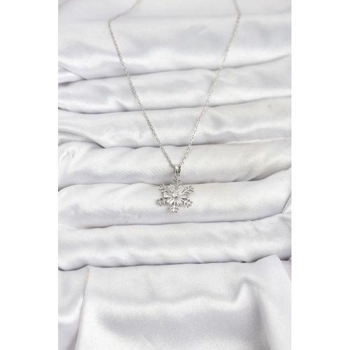 316L Çelik Zincir Gümüş Renk Kar Tanesi Model Zirkon Taşlı Kadın Kolye
