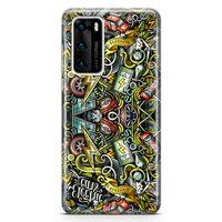 Huawei P40 Kılıf Elektrikli Araba Doodle Arka Kapak Koruma Desenli Full Koruyucu
