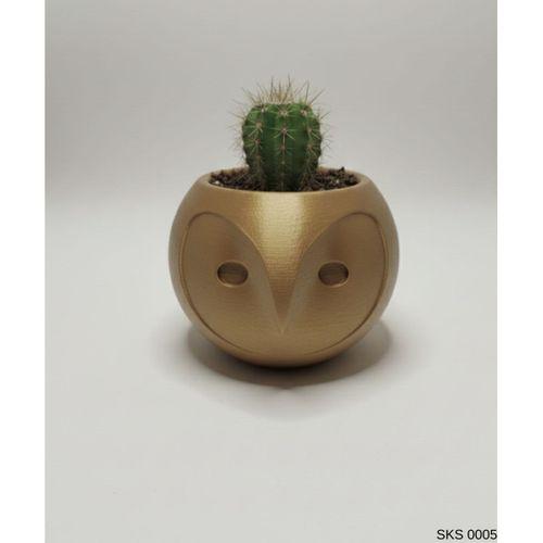 Gold Baykuş Figürlü Mini Dekoratif Saksı 6 Cm Masaüstü Ofis Dekoru