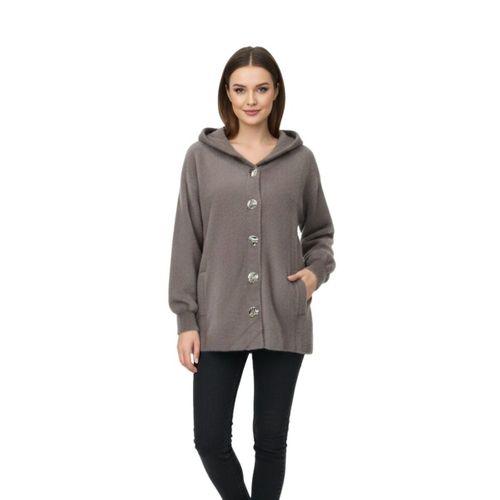 Kadın Kapüşonlu Spor Düğmeli Triko Sakallı Hırka BGL-ST05073