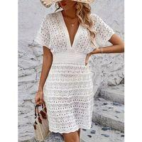 Kadın Kısa Kollu V Yakalı örme Triko Elbise