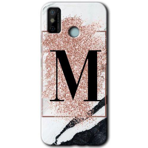 Tecno Spark 6 Go HD Baskılı Kılıf + 9D Tam Ekran Koruyucu - Pembe Mermer Desenli M Harfi