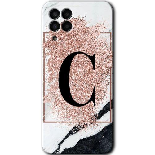 Potkal Hediye Fabrikası Samsung Galaxy M33 HD Baskılı Kılıf + 9D Tam Ekran Koruyucu - Pembe Mermer Desenli C Harfi