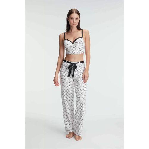 Fantezi Bralet Sütyen Pamuklu Puantiye Desenli Desteksiz Dantel Detaylı Pijama Takımı