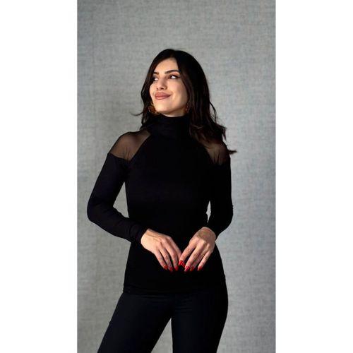 Kadın Omuzları Tül Balıkçı Yaka Viskon Kumaş Bluz