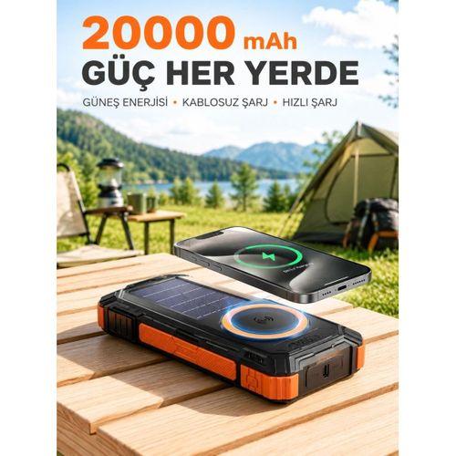 20000 Mah Powerbank Güneş Enerjili Kablosuz Şarj Hızlı Şarj Taşınabilir Batarya
