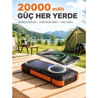 20000 Mah Powerbank Güneş Enerjili Kablosuz Şarj Hızlı Şarj Taşınabilir Batarya