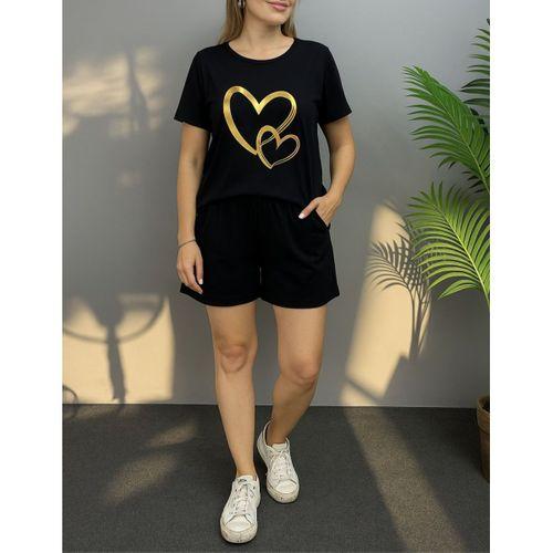 Kadın Kısa Kollu Bisiklet Yaka Viskon Iki Iplik Bluz Ve Short Ikili Takım