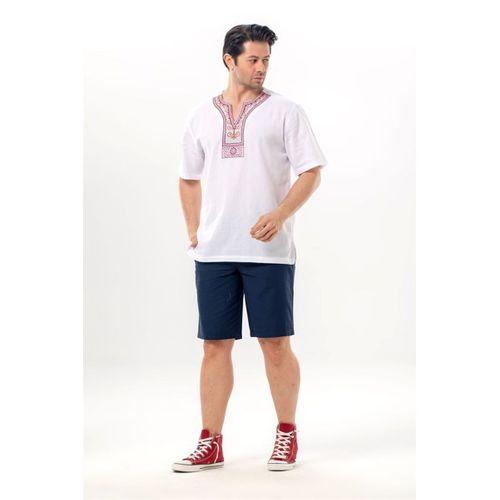 Kısa Kol Şile Bezi Bisiklet Yaka Etnik Erkek Yazlık T-shirt Beyaz Byz