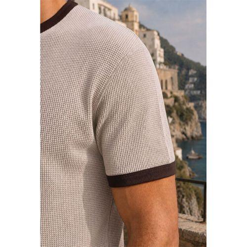 Miyazaki Regular Fit %100 Pamuk Waffle Box Bisiklet Yaka Erkek T-Shirt - Çakıl Taşı