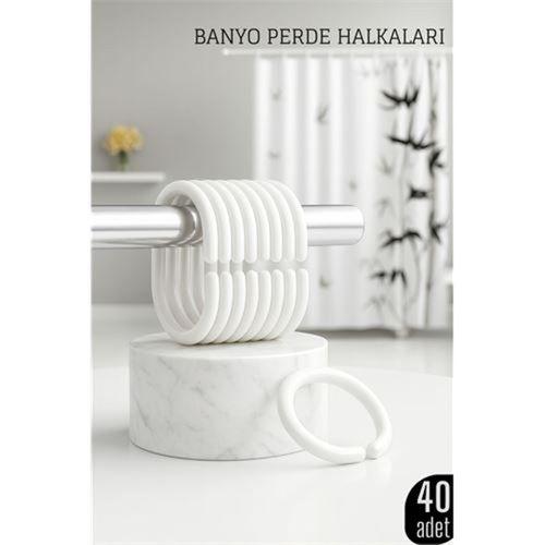 40 Adet Esnek Banyo Duş Perdesi Halkası Beyaz - C Tipi Kolay Montaj Geçme Perde Halkası Seti  719911