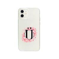 iPhone 12 Pembe Çiçek Desen Ü Harfli Premium Şeffaf Telefon Kılıfı