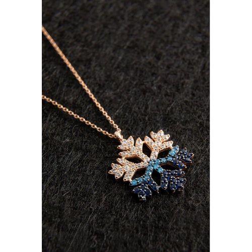 Altın Renk Rodyumlu Renkli Zirkon Taşlı Kar Tanesi Kolye Altın Renk Çelik Kolye SNJ-325