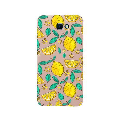 Samsung J7 Prime Limon Desenli Premium Silikonlu Pembe Telefon Kılıfı