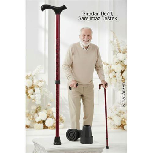 Yükseklik Ayarlanabilir BORDO Metal Baston - 7 Kademe Ayarlı Ergonomik Denge Desteği + 2 Yedek Uç 717094