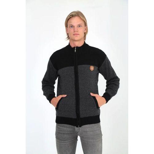 Erkek Fermuarlı Triko Hırka Yüksek Yaka, Cepli, Günlük Şık Rahat Kalıp Triko - Siyah