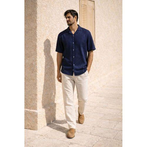 Doris Oversize Kalıp Odessa Kumaş Resort Yaka Kısa Kollu Erkek Gömlek - Lacivert