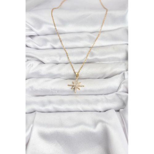 316L Çelik Zincir Gold Renk Kutup Yıldızı Model Zirkon Taşlı Kadın Kolye