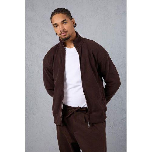 Ron Selanik Örme İçi Peluş Çift Fermuarlı Dik Yaka Erkek Hırka Sweatshirt  - Kahve