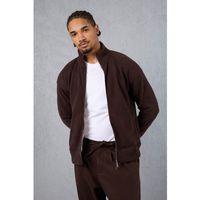 Ron Selanik Örme İçi Peluş Çift Fermuarlı Dik Yaka Erkek Hırka Sweatshirt  - Kahve