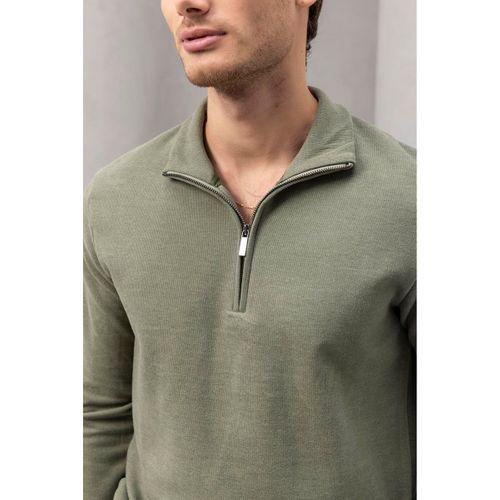 Lars Selanik Örme Kumaş Yarım Fermuar Erkek Sweatshirt - Haki