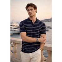 Nordic Desenli Örme Kumaş Viskon Erkek T-Shirt - Lacivert