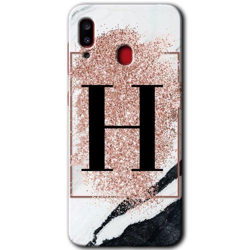 Galaxy A30 Kılıf HD Desen Baskılı Arka Kapak - Pembe Mermer Desenli H Harfi