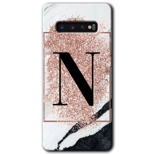 Potkal Hediye Fabrikası Samsung Galaxy S10 Kılıf HD Desen Baskılı Arka Kapak - Pembe Mermer Desenli N Harfi