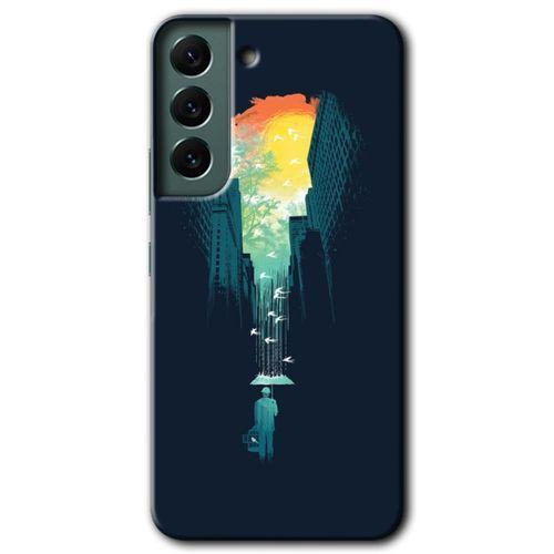 Potkal Hediye Fabrikası Samsung Galaxy S22 Plus HD Baskılı Kılıf + 9D Tam Ekran Koruyucu - City Bird Sky